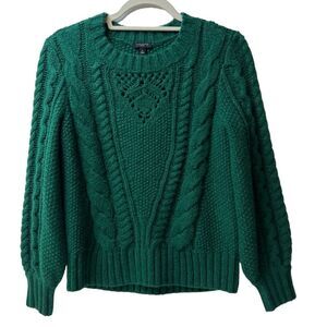 Talbots Petite Cable Knit Sweater Green Size Sp